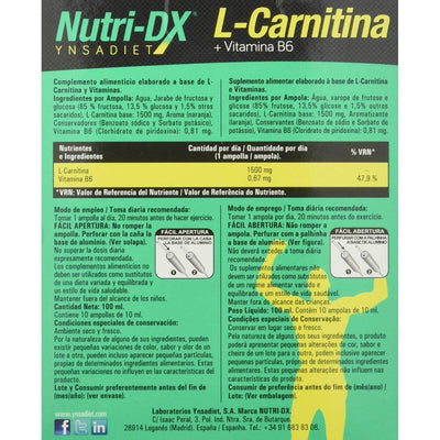 Complemento Alimentar Naturtierra Nutri Dx L-Carnitina Vitamina B6 (10 uds) - debemcomavida.pt