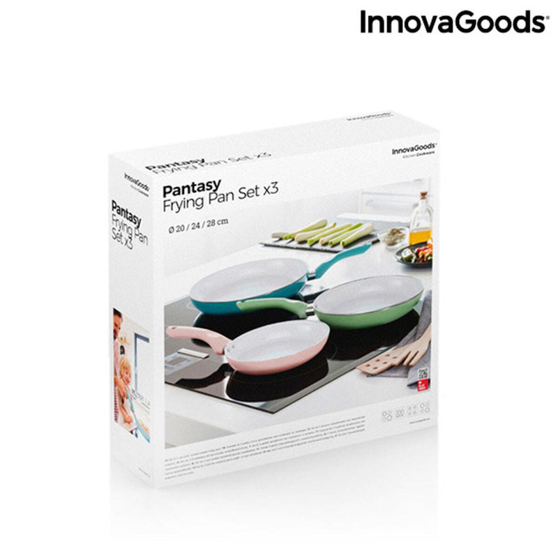 Conjunto de Frigideiras Antiaderentes com Revestimento em Cerâmica Pantasy InnovaGoods Alumínio (3 Peças) (Recondicionado D) - debemcomavida.pt