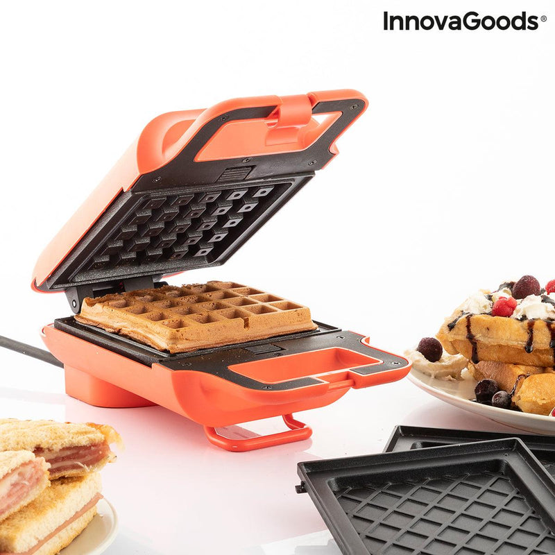 Máquina de Waffles e Sanduíches 2 em 1 com Receitas InnovaGoods Wafflicher (Recondicionado A) - debemcomavida.pt