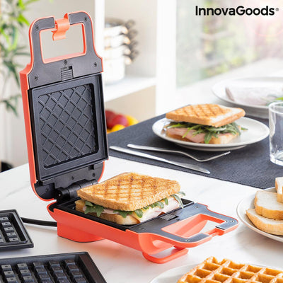 Máquina de Waffles e Sanduíches 2 em 1 com Receitas Wafflicher InnovaGoods Preto Vermelho 600 W (Recondicionado A+) - debemcomavida.pt