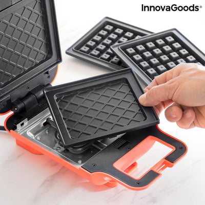 Máquina de Waffles e Sanduíches 2 em 1 com Receitas Wafflicher InnovaGoods Preto Vermelho 600 W (Recondicionado A+) - debemcomavida.pt