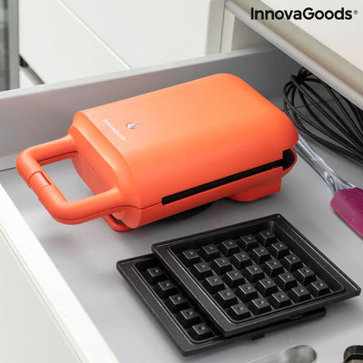 Máquina de Waffles e Sanduíches 2 em 1 com Receitas Wafflicher InnovaGoods Preto Vermelho 600 W (Recondicionado A+) - debemcomavida.pt