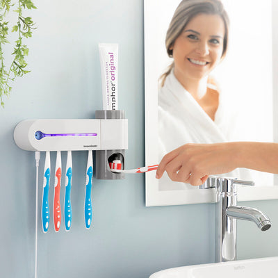 Esterilizador UV de Escovas de Dentes com Suporte e Dispensador de Pasta de Dentes Smiluv InnovaGoods - debemcomavida.pt