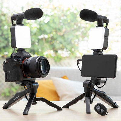 Kit Vlogging com Luz, Microfone e Comando Plodni InnovaGoods 6 Peças - debemcomavida.pt