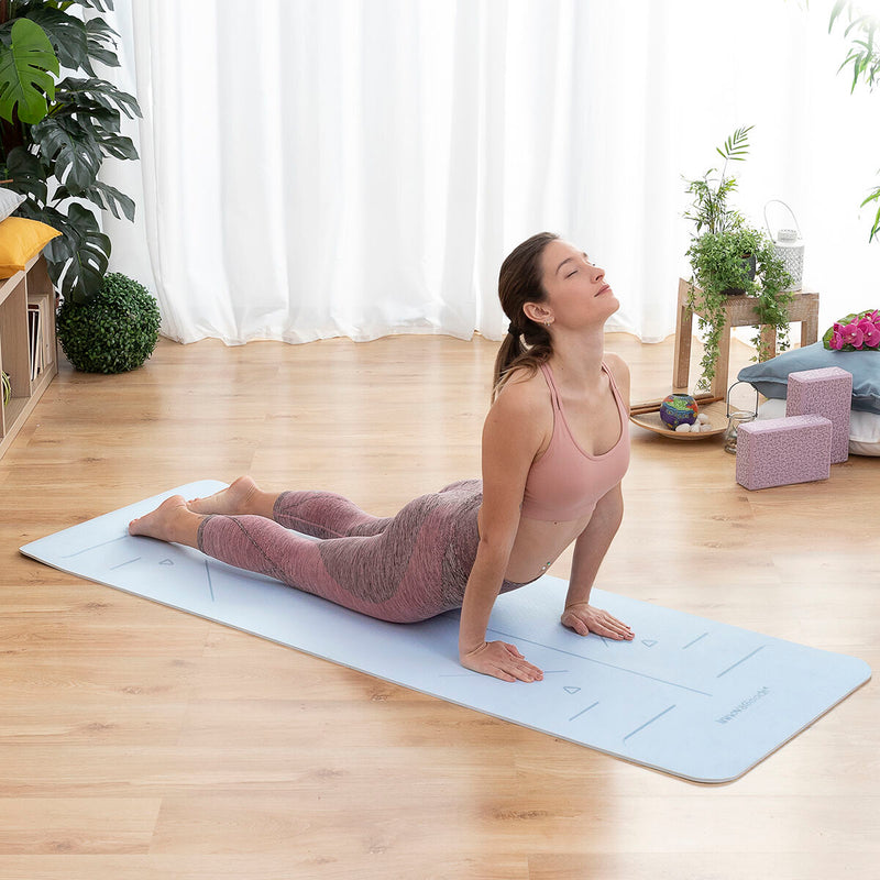 Tapete de Yoga Antiderrapante com Linhas de Posição e Guia de Exercícios Asamat InnovaGoods Azul (Recondicionado B) - debemcomavida.pt